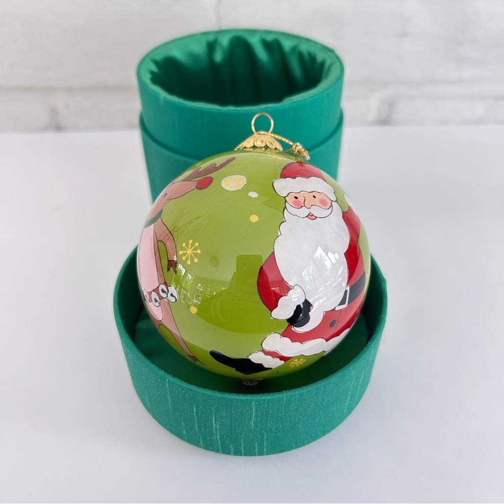 Li Bien Pier 1 Christmas Ornament 2007 Santa with Dancing Reindeer in Satin Box